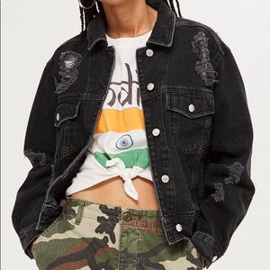 TOPSHOP Black Moto Jean Jacket